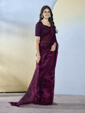 Wine Georgette Designer Printed Ready to Wear Saree - Samyana
