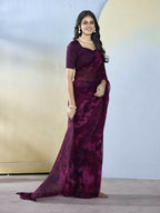 Wine Georgette Designer Printed Ready to Wear Saree - Samyana