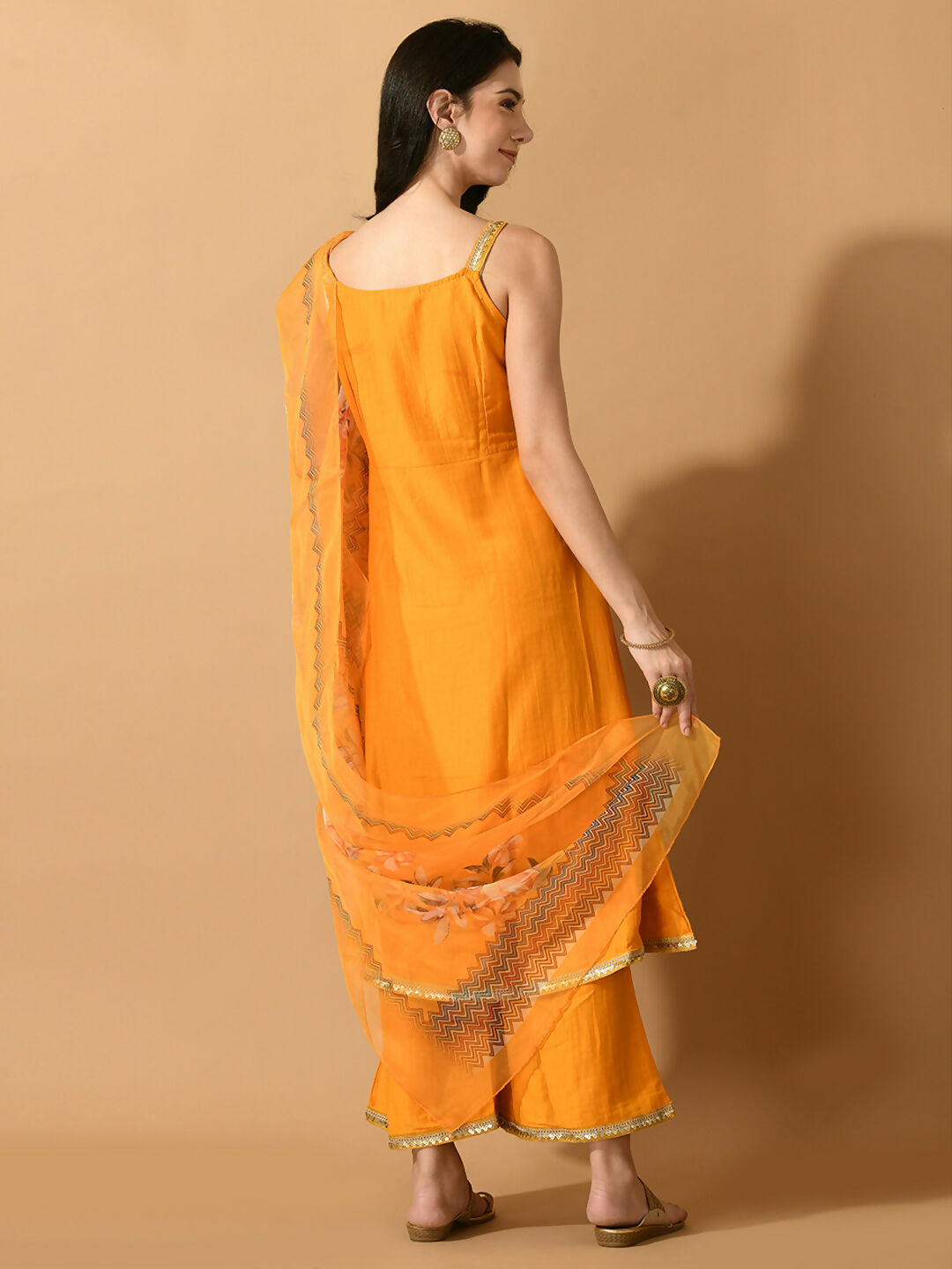 Myshka Women's Yellow Solid Party Kurta Sets