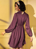 Wine Viscose Solid Flared Dress - Shivani - Distacart