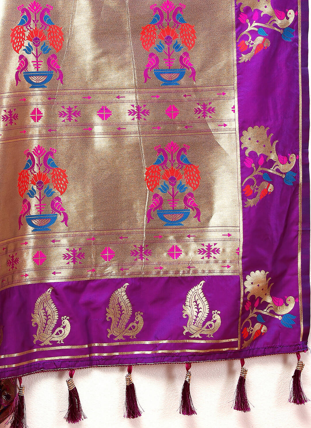 Lorenvalley Fashion Wine Soft Paithani Silk Woven Design Copper Zari Meenakari Weaving Saree