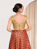 Joban Fashion Black Gold Mulberry Silk Padded Blouse With Sweetheart Neck Sleeveless - Distacart
