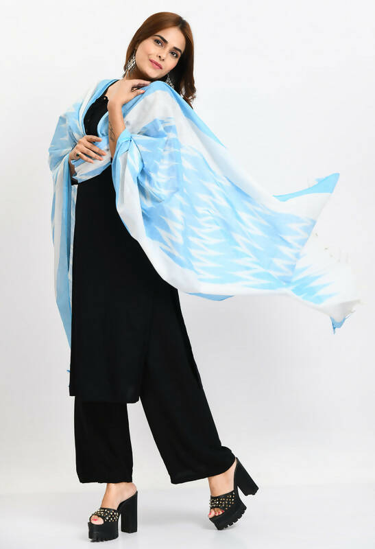 Mominos Fashion Moeza Women's Handloom Cotton Ikkat Sky Blue Dupatta - Distacart