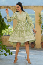 Juniper Women's Green Rayon Floral Printed Short Tiered Dress - Distacart
