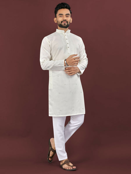 Anaita Beige Embroidered Silk Straight Kurta