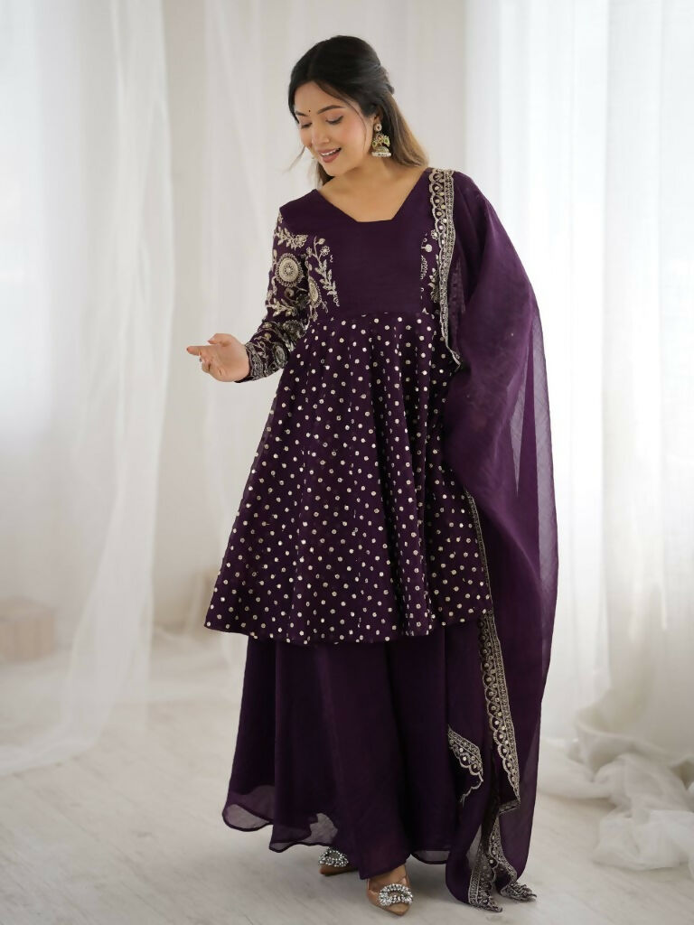 Teeya Creation Violet Color Embroidery Work Wedding Wear Salwar Suit - Distacart
