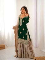 Lehenga Mart Designer Sharara Suit With Kurta, Sharara, Dupatta For Women-Green - Distacart