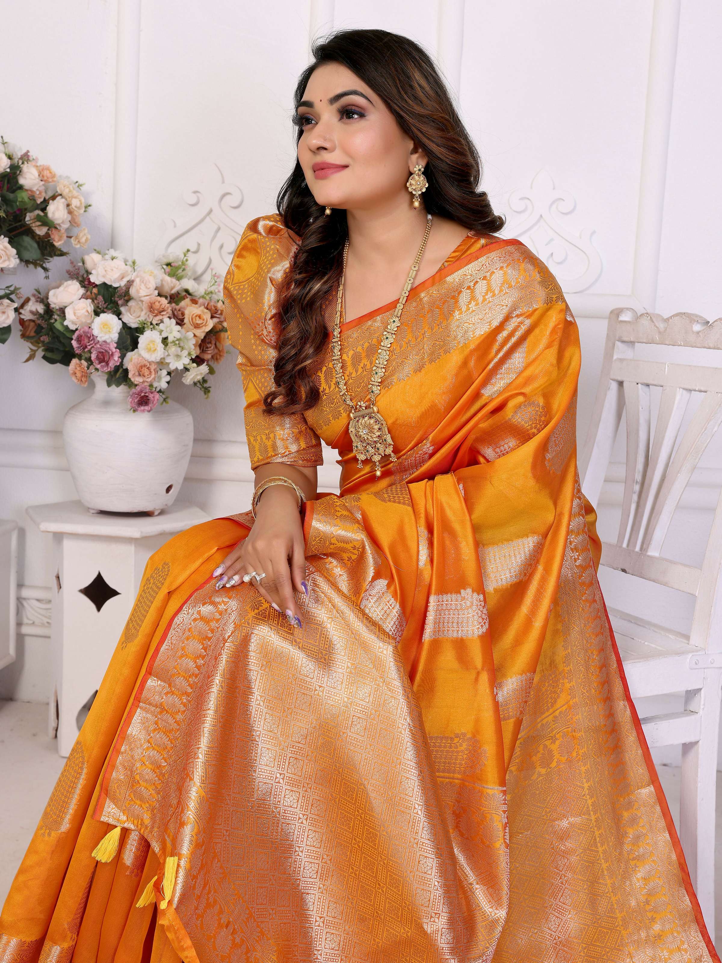 Aastha Fashion Yellow Soft Organza Silk Weaving Saree - Distacart