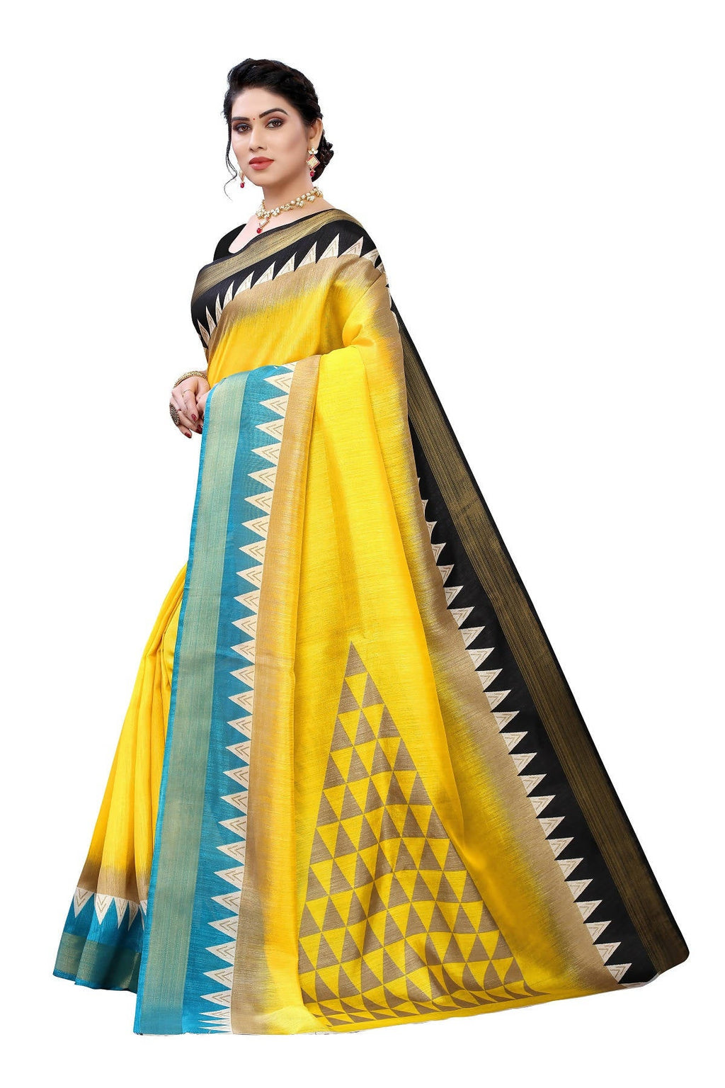 Vamika Yellow & Black Linen Jari Border Saree (GUNJAN YELLOW) - Distacart
