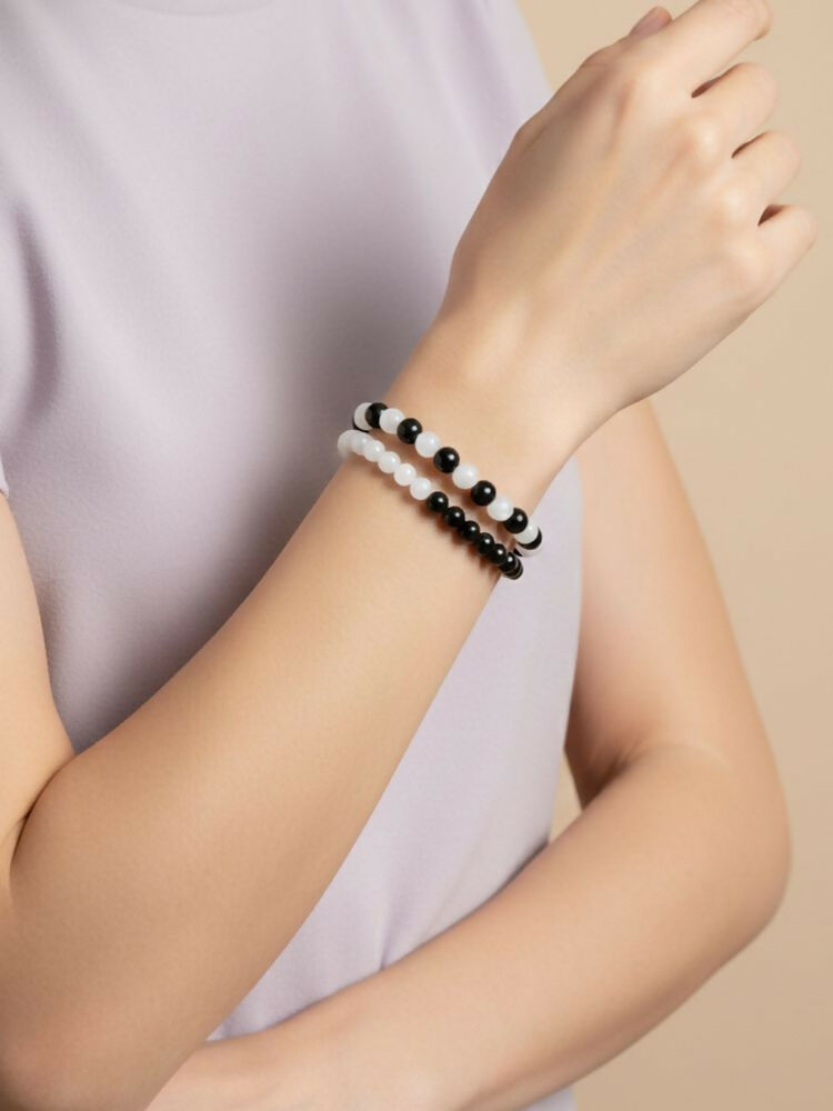 NVR Unisex Set of 2 Black & White crystal beaded Bracelet - Distacart
