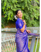 DEIANA'S Beautiful Designer Golden zari Soft Lichi Silk Saree - Royal Blue