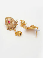 NVR Women's Set of 2 Gold-Polished Pink Stone Studded Jadau Jewellery Set