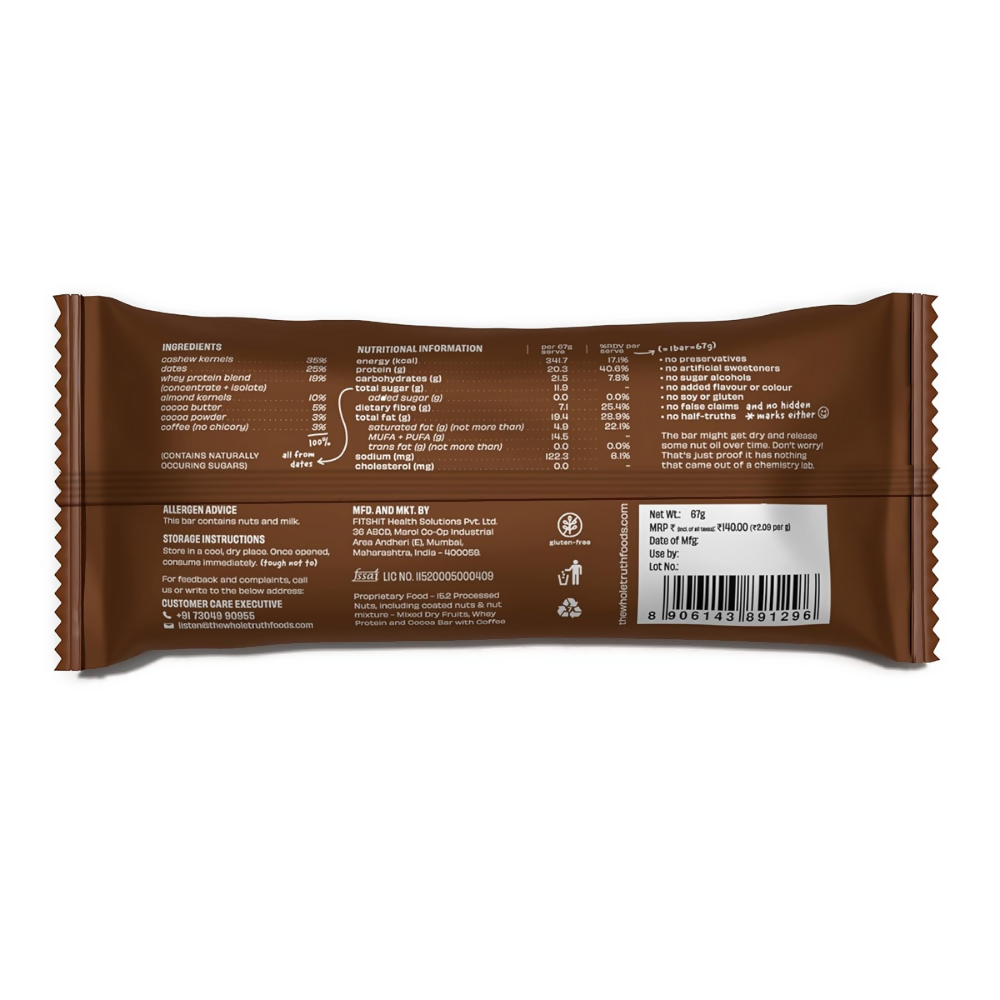 The Whole Truth High Protein Coffee Cocoa Protein Bar - Distacart