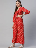 Myshka Women Red Printed Full Sleeve V Neck Dress - Distacart