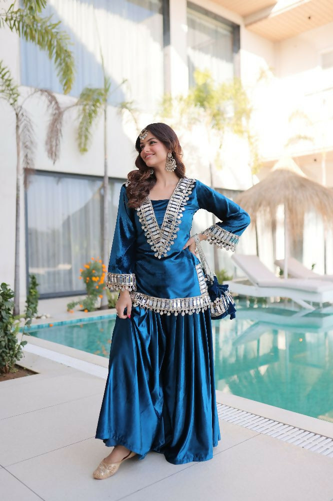 Joban Fashion Rama Kurta Set Velvet Sequins , Zari, Coding & Thread Embroidered work - Distacart