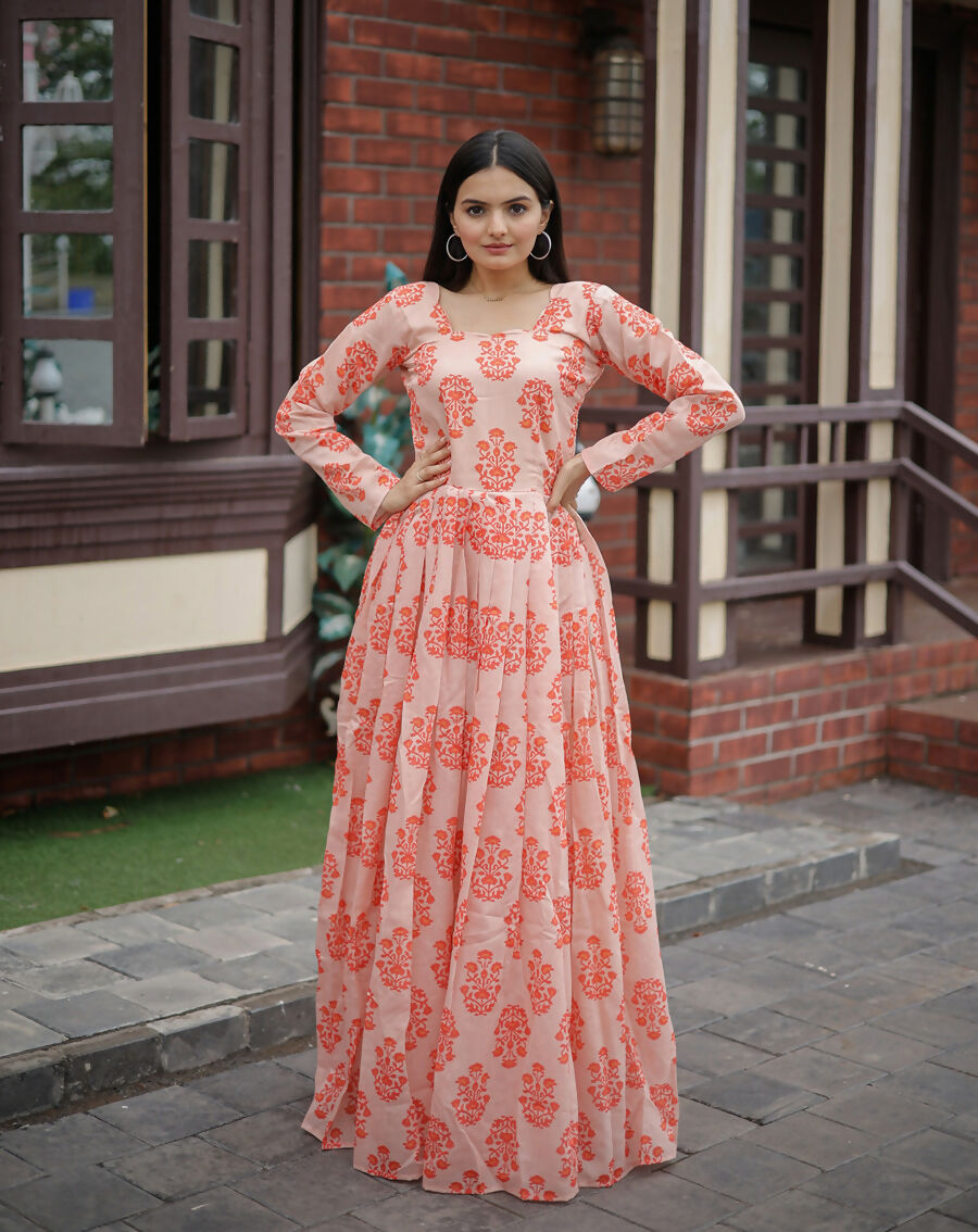 Aayaa Pure Chanderi Gown With Heavy Digital Print - Multi Color - Distacart