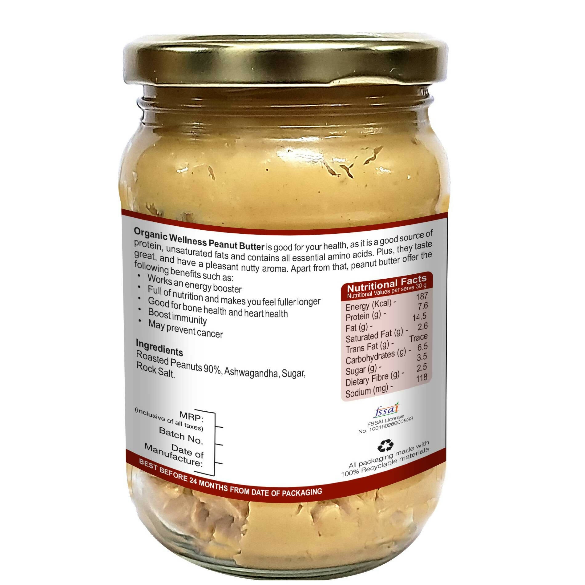 Organic Wellness Ashwagandha Peanut Butter - Distacart