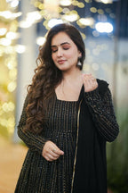 Aayaa Designer Embroidery Zari Sequins Work Faux Blooming Georgette Suit - Black - Distacart