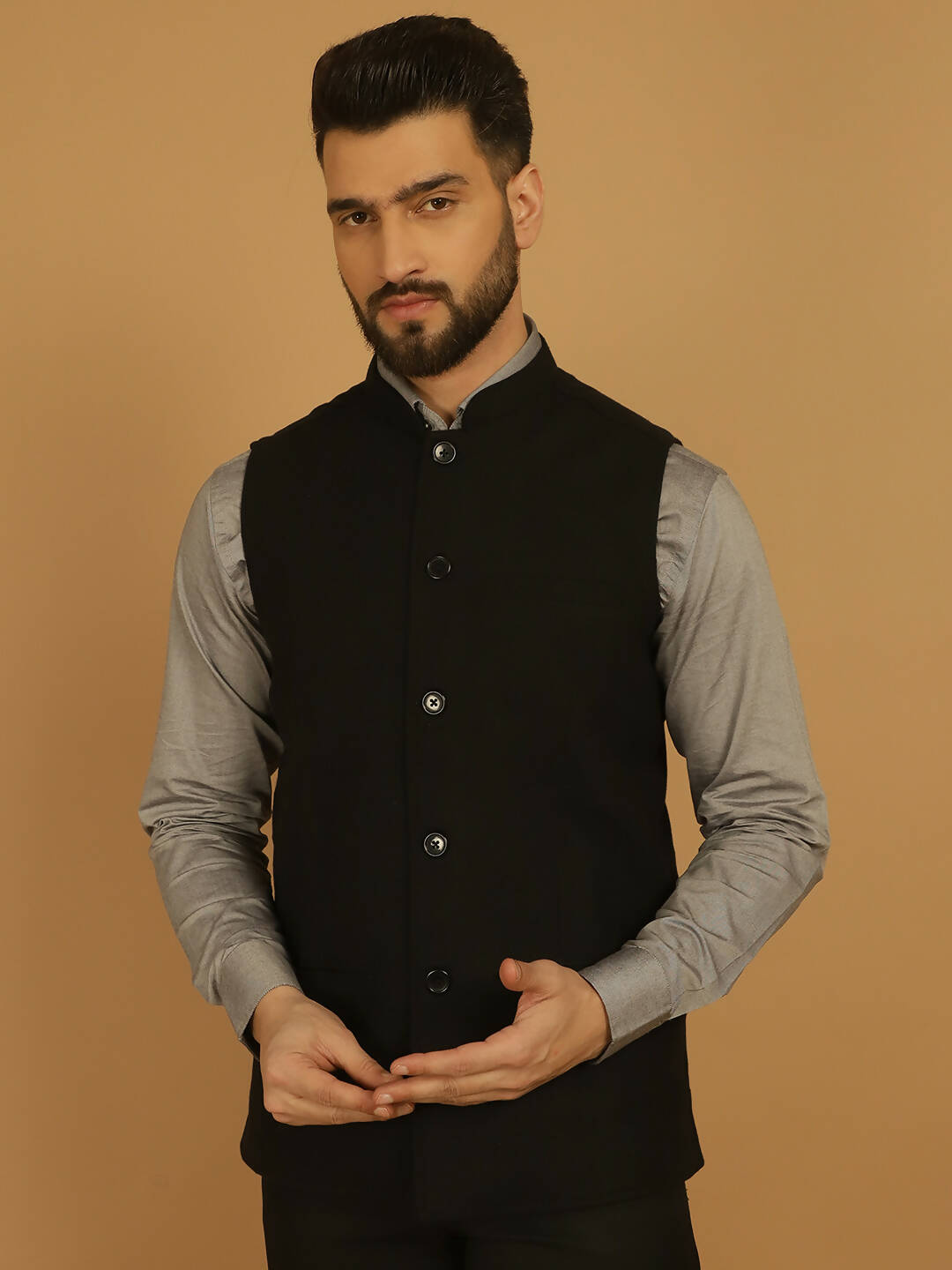 Even Apparels Pure Wool Nehru Jacket - Black