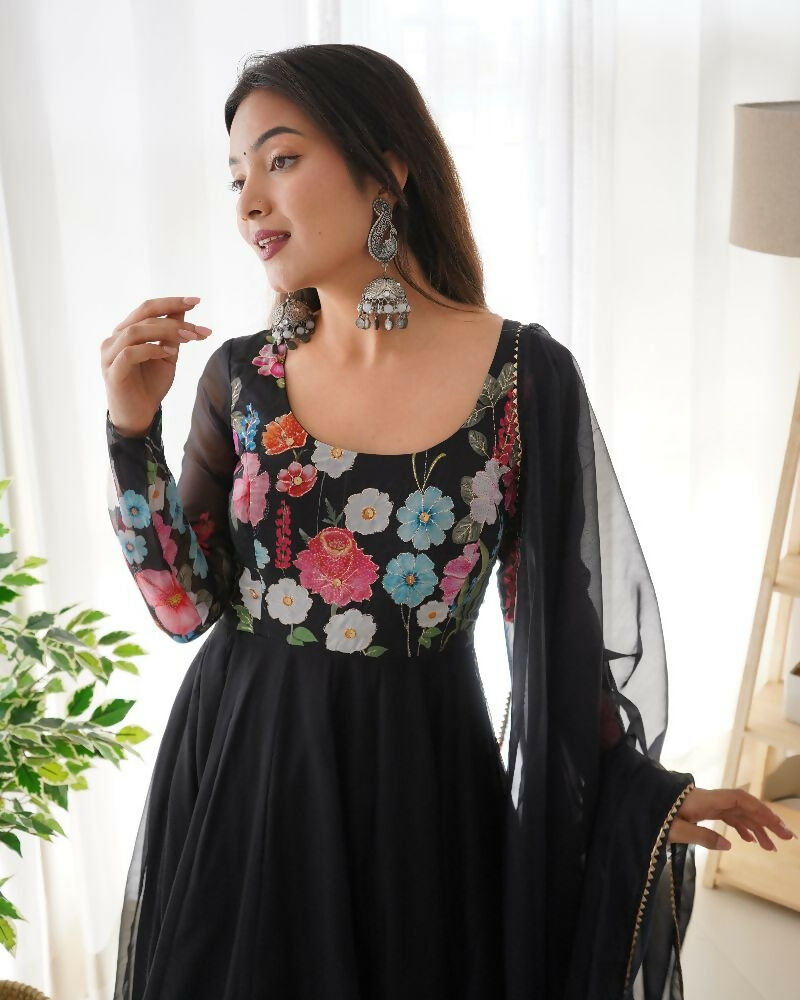 Joban Fashion Black Kurta Set Organza Sequin Embroidery Work - Distacart