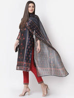 Myshka Blue Color Chanderi silk Printed Kurta With Pant Dupatta Set