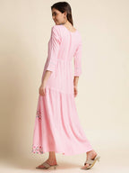 Pink Chinon Floral Embroidered Dress - Nandani - Distacart