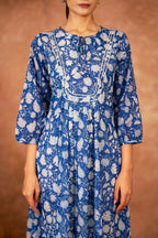 Joban Fashion Blue Floral Hand Block Printed Cotton Kurta Pant Set - Distacart