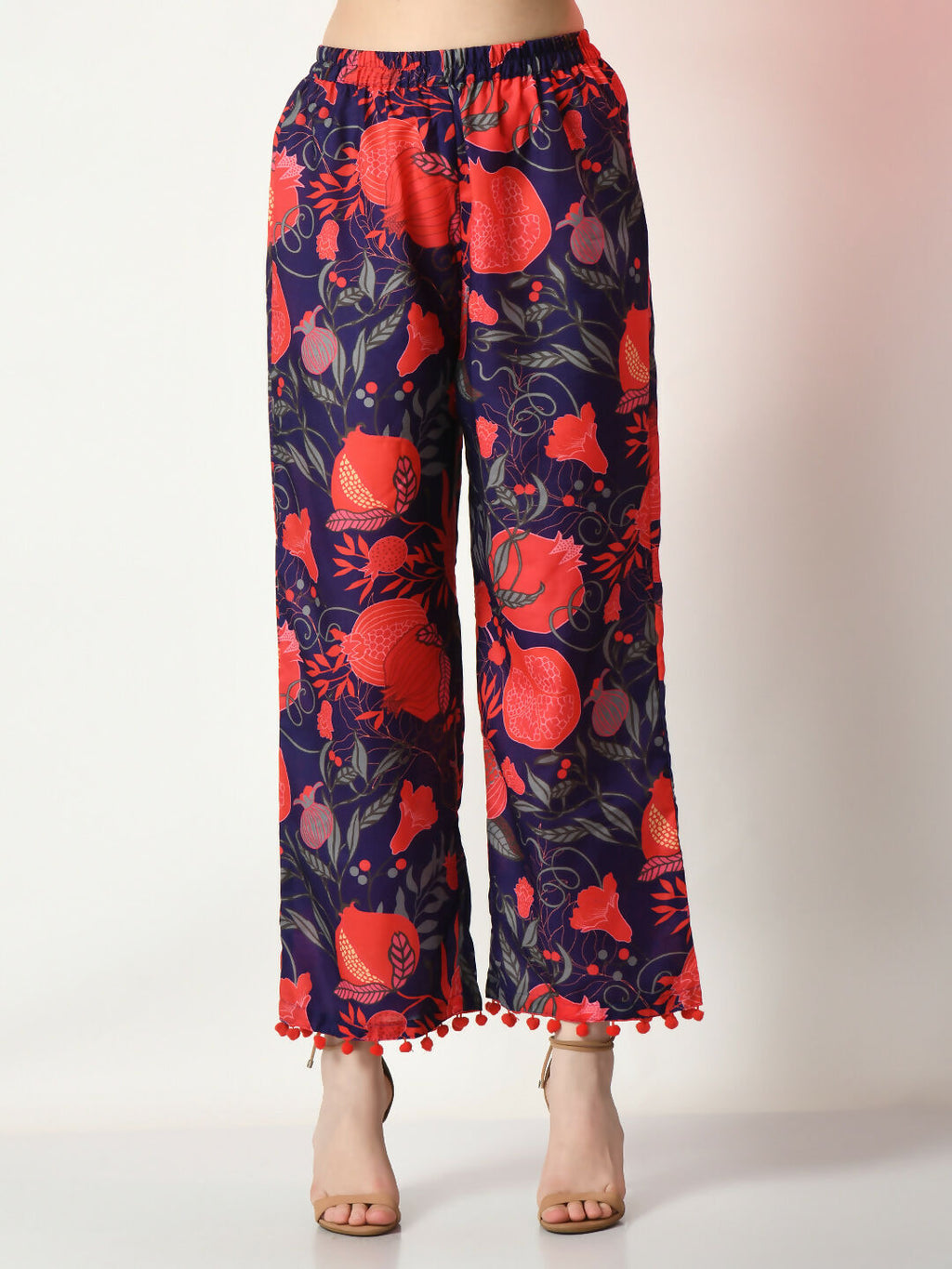 Myshka Women's Navy Blue Printed Kurta With Palazzos