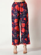 Myshka Women's Navy Blue Printed Kurta With Palazzos