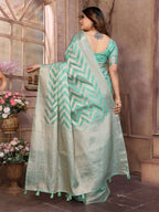 Aastha Fashion Sea Green Soft Organza Silk Weaving Saree - Distacart