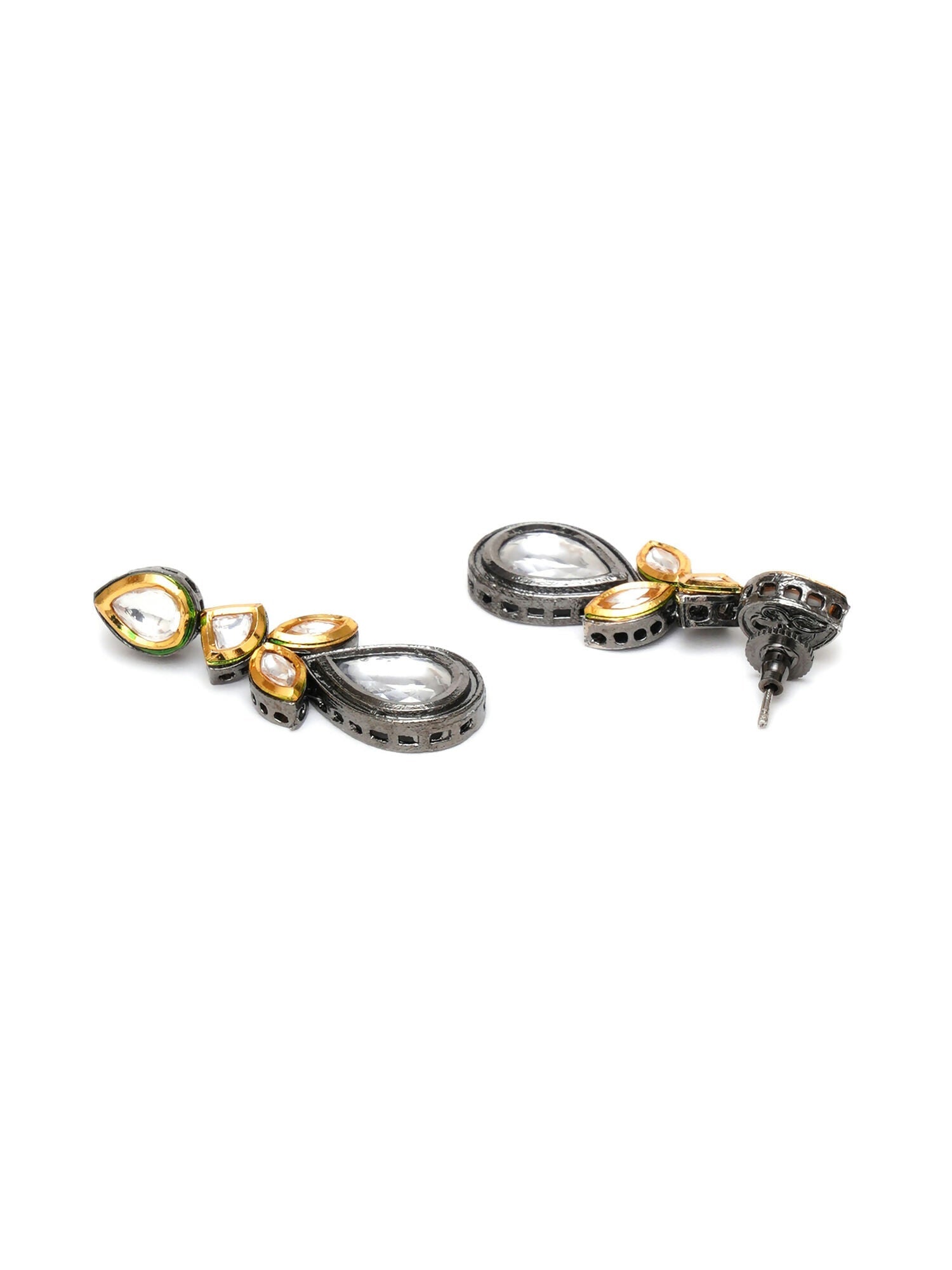 Dual Tone Kundan Maang Tikka with Earrings Jewellery Set (silver) - Ruby Raang