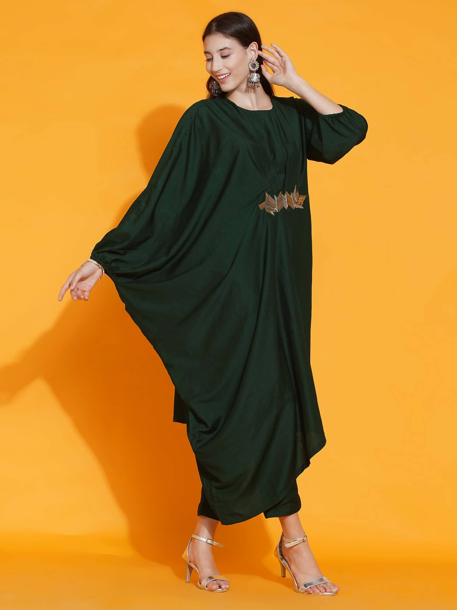 Women Republic Green Fusion Style Kurta With Hand Embellishment And Pants - Distacart