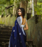 DEIANA'S Beautiful Designer Golden zari Soft Lichi Silk Saree - Navy Blue