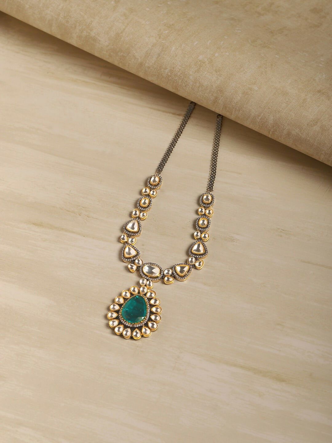 Kundan and Emerald Center Piece Neckpiece- Ruby Raang