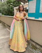 Jyoti Fashion Yellow Thread Embroidered Heavy Dola Silk Designer Lehenga Choli with Dupatta