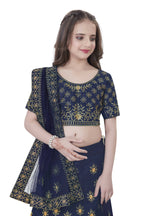 Dwiden Navy Blue Lehriyu Tafetta Sattin Semi-Stitched Girl's Lehenga Choli