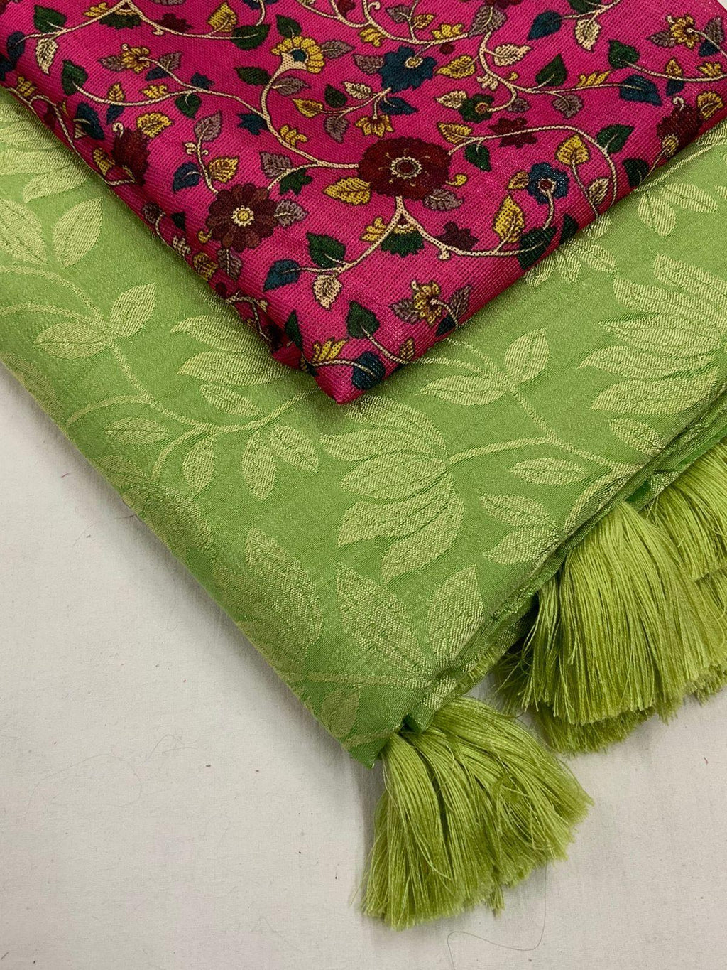 Green Jute Silk Woven Design Saree with Unstitched Blouse - A2M