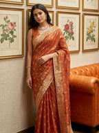 Shree Shyam Fashion Rust Tissue Silk Saree - Distacart