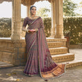 Purple Gajji Silk Foil With Handwork Saree With Unstitched Blouse - Norita Gajri