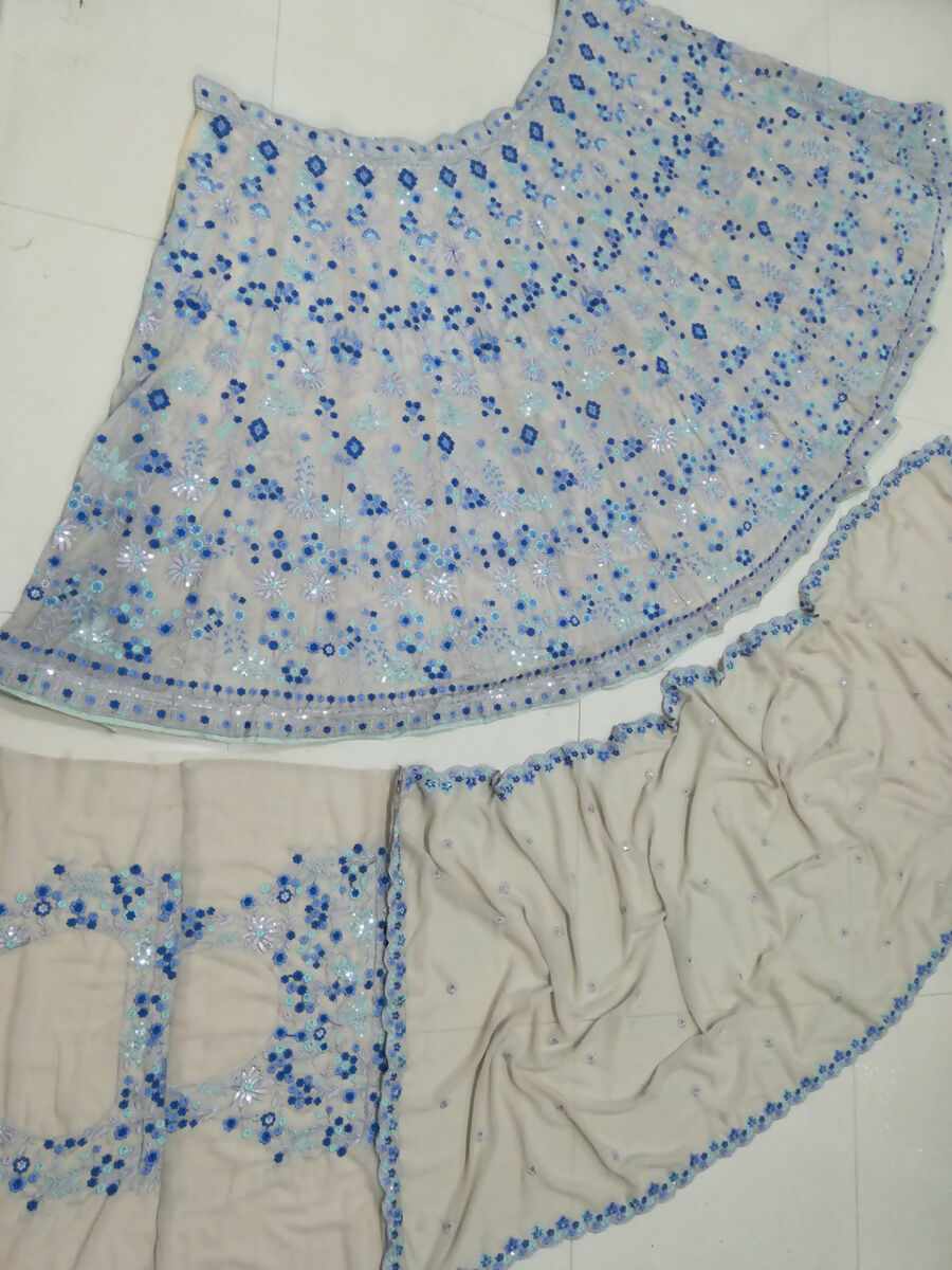 Jyoti Fashion Premium Sky Blue Faux Georgette 3MM Sequins with Thread & Jari Embroidery Lehenga Choli with Dupatta