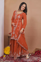 Teeya Creation Orange Color Faux Georgette Wedding Wear Trending Palazzo Set - Distacart