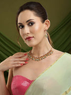 Natural Stones Antique Finish Earrings and Choker Necklace set - Ruby Raang