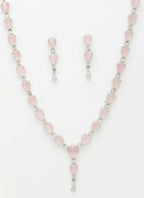 NVR Women's Silver-Plated Pink CZ-Studded Handcrafted Jewellery Set