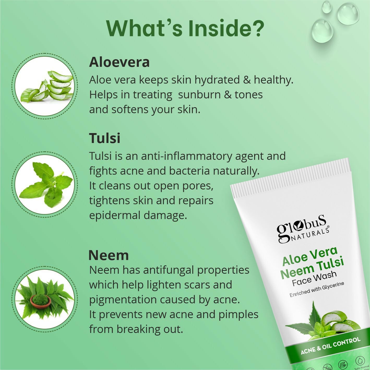 Globus Naturals Aloe vera Neem Tulsi Enriched With Glycerin & Oil Control Formula - Distacart