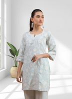 Joban Fashion Sky Blue Linen Embroidered Readymade Cord Set - Distacart
