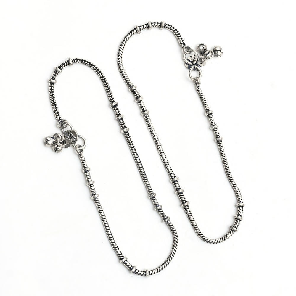 Mominos Fashion Kamal Johar Oxidised Light Weight Silver Anklets