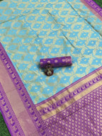 DEIANA'S Beautiful Designer Golden zari Soft Lichi Silk Saree - Sky