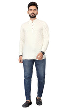 Mens Off White Viscose Foil Print Kurta - Mahotsav