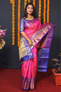 Jyoti Fashion Women's Pink Kanjivaram Silk Zari Woven Saree with Blouse
