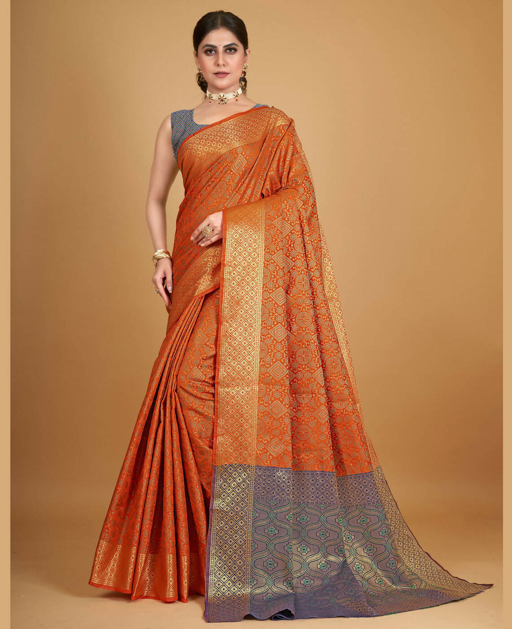 Orange Silk Woven Design Saree With Unstitched Blouse Piece - Akshita